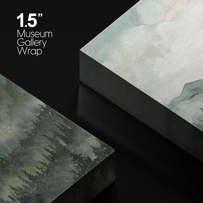 SIGNWIN Canvas Print Wall Art Misty Forest Landscape Watercolor Serene Mountain Pine Trees in Fog Illustrations Modern Art Decorative Landscape for Living Room, Bedroom, Office - 32"x48"