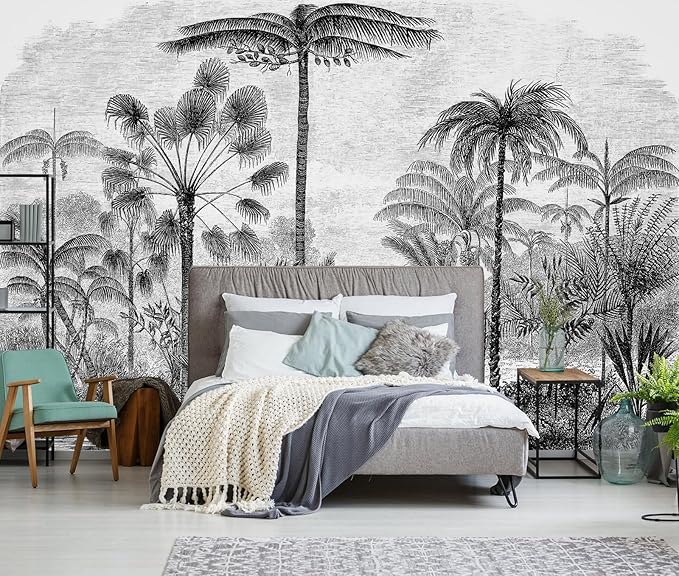 Tropical Forest Wall Mural Black Palm Tree Wallpaper Mural for Living Room Bedroom（Not Peel and Stick）