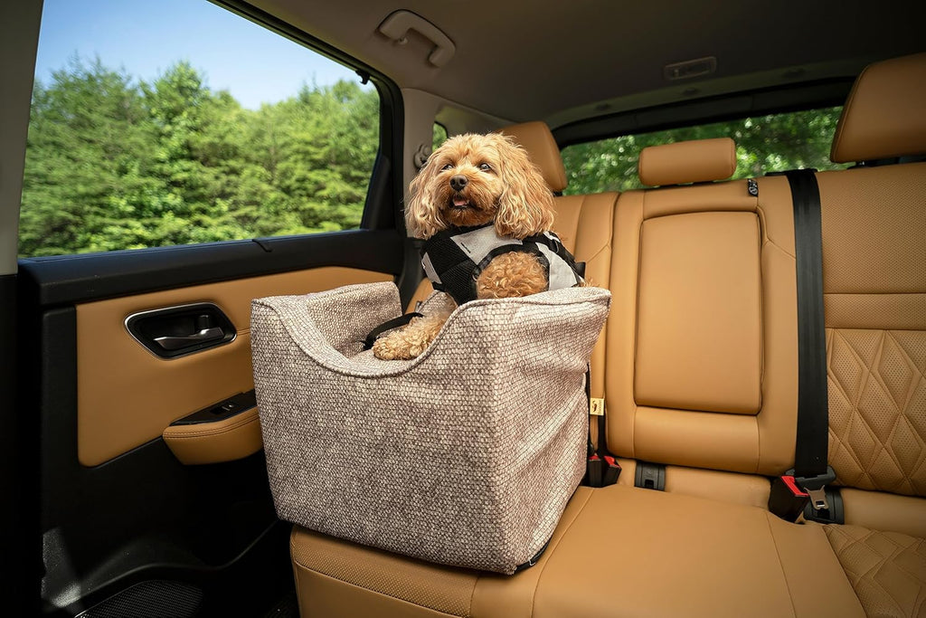 Snoozer Dog Car Seat: Lookout I Dog Booster Car Seat for Dogs Small 5-15 lbs, Size: Small, Fabric: Merlin Linen, Pet Car Seat to Alleviate Car Sickness for Dogs, Removable Machine Washable Cover