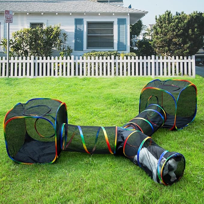 Outdoor Rainbow Cat Enclosures Playground, Outside House by MAKEPETLUCKY-WelcometoCatTunnelClub