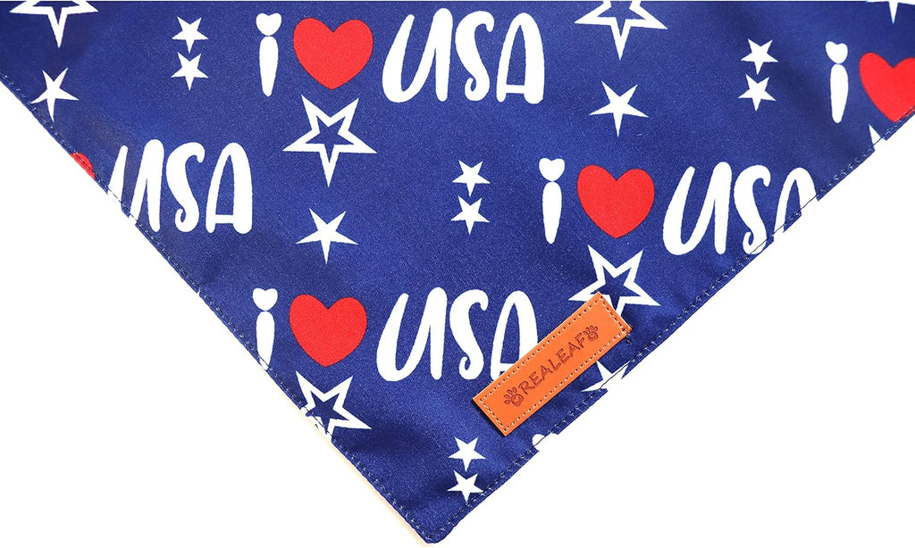 Realeaf 4th of July Dog Bandanas 2 Pack, Triangle Reversible American Flag Pet Patriotic Scarf for Boy and Girl, Premium Durable Fabric, USA Bandana for Large and Extra Large Dogs (X-Large)