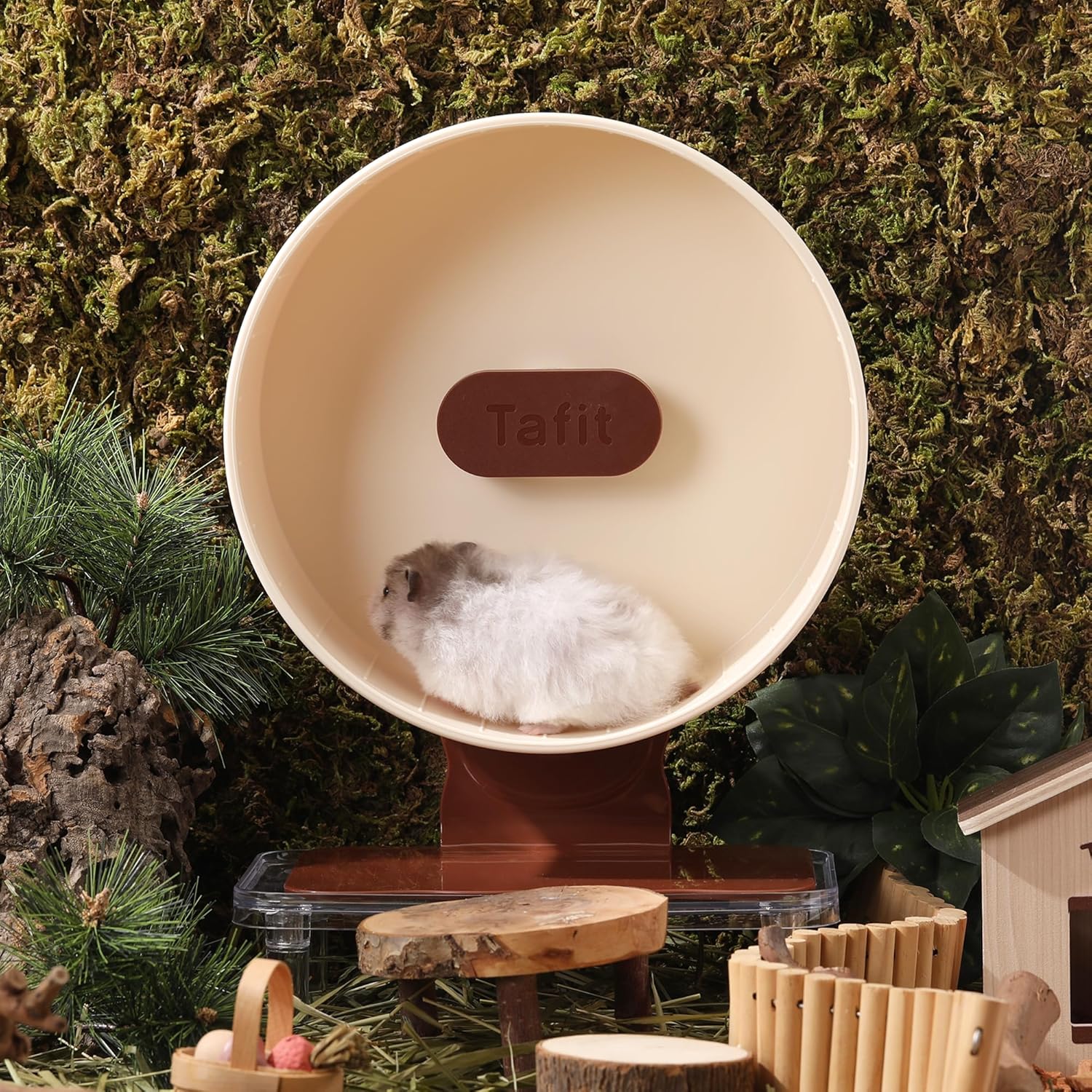 Silent Hamster Wheel 8.7 Inch Dual-Bearings Small Animals Quiet Running Exercise Wheels, Height Adjustable for Dwarf Hamsters, Gerbils, Mice, Hedgehog, Lemmings, or Other Small Pets,Mousse White