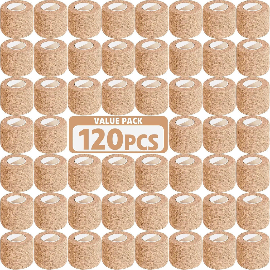 AZEN 120 Pack Self Adhesive Bandage Wrap, 2" X 5 Yards Elastic Cohesive Bandage Wrap, Skin Color Athletic Tape, Vet Wrap, Ankle Tape