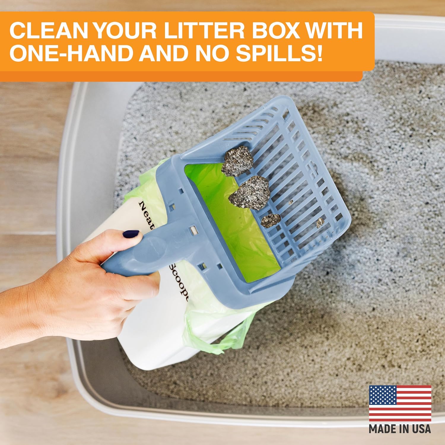 Neater Pet Brands Neater Scooper Standard Cat Litter Scoop, 60 Refill Bags – Mess-Free Cat Litter Scooper with Bag, Spill-Proof Kitty Box Sifter, Bin Doubles as Scoop Holder, For Single-Cat Households
