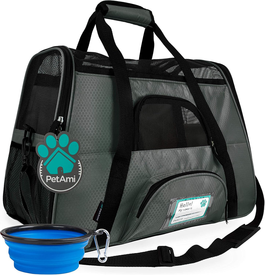PetAmi Airline Approved Pet Carrier for Cat, Soft Sided Dog Carrier for Small Dogs, Cat Travel Supplies Accessories Indoor Cats, Ventilated Pet Carrying Bag Medium Large Kitten Puppy, Small Dark Gray