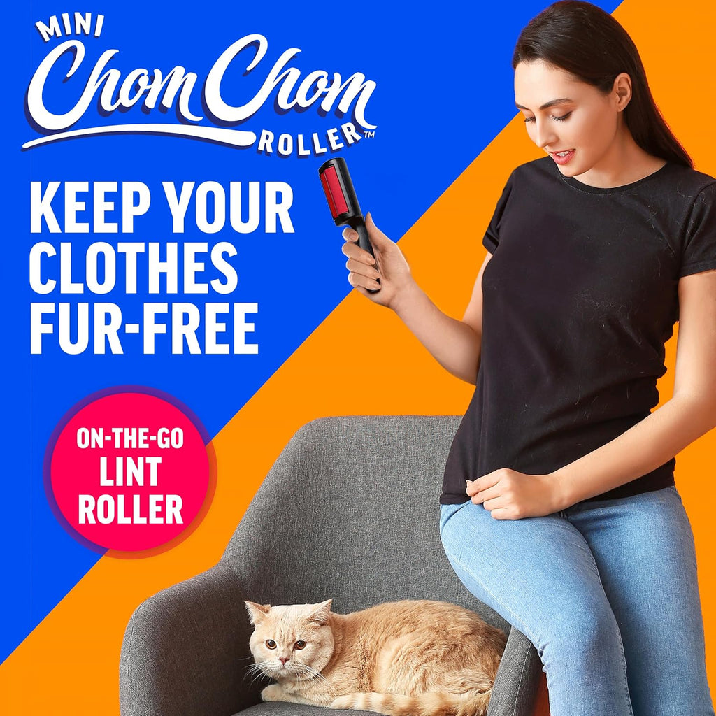 ChomChom Roller for Pet Hair - Reusable Lint Roller Pet Hair Removal Tool for Clothes, Couches, Cars and Travel - Cat Dog Hair Remover, Compact, No Sticky Refills Needed (Mini)