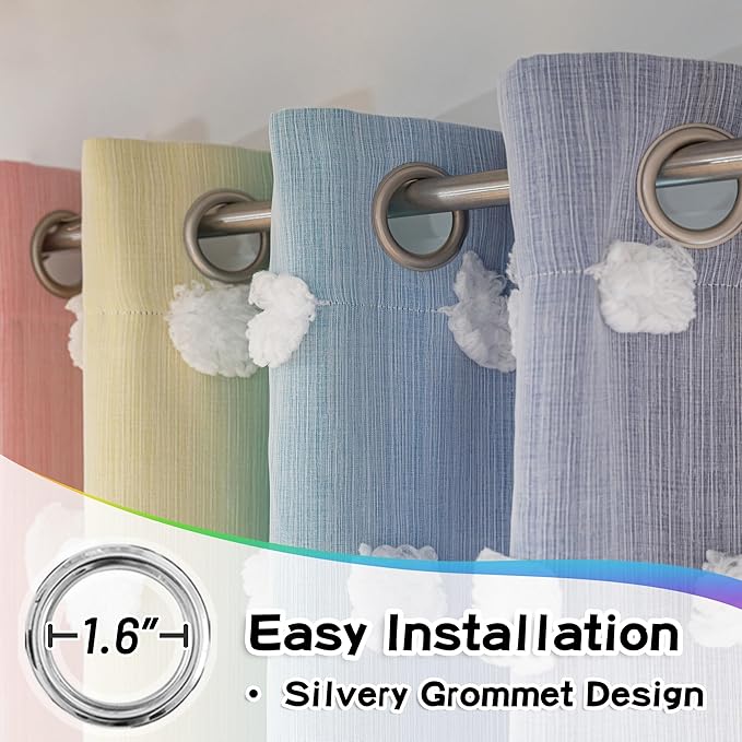 MYSKY HOME Pom Pom Sheer and Blackout Curtains Double Layer Rainbow Curtains 63 Inches Long Kids Curtains for Girls Bedroom Son Room Ombre Room Darkening Grommet Rainbow 52 x 63 in 2 Panels