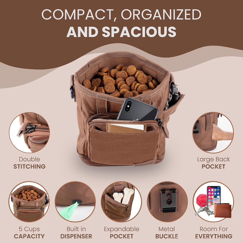 BEAU&FUR Dog Treat Pouch with Clicker for Training - Hands-Free Dog Treat Bag with Magnetic Closure, Built-in Poop Bag Holder Pocket