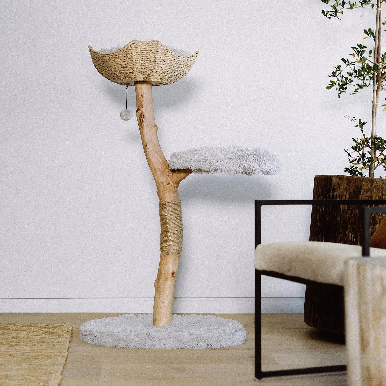 Wooden Cat Tree Tower, Modern Single Branch Cat Condo, Wood Cat Tree, Cat Climbing, Furniture for Cat, Cat Lover Gift, Cat Furniture,Cat Gift by MAU LIFESTYLE (Bullet Gray)