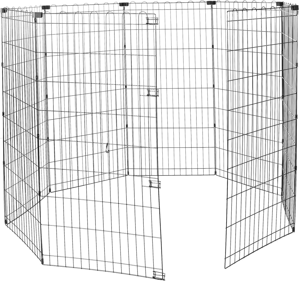 Amazon Basics Foldable Octagonal Metal Exercise Dog Playpen - Indoor/Outdoor, No Door, Extra Large (8 Panels, 24 x 48), Easy to assemble, store, and customize, 48" - X-Large, Black