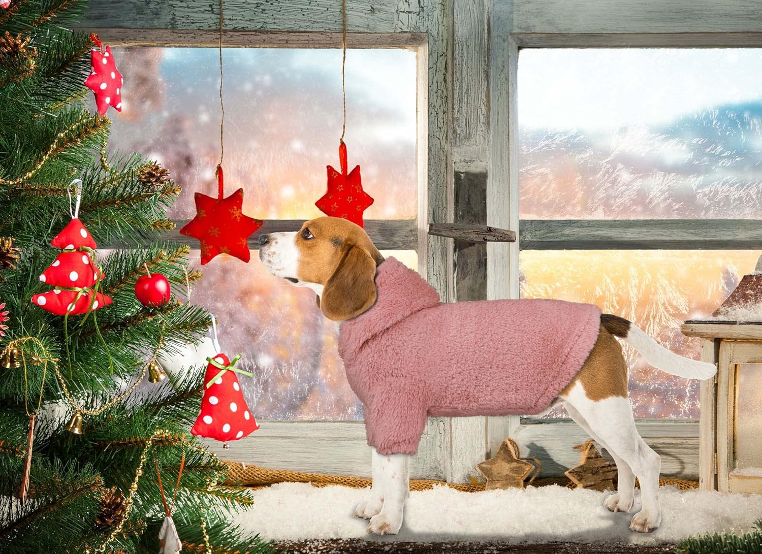 Fuzzy Dog Sweaters for Medium Dogs Dog Hoodie Sweater Clothes Warm Soft Cozy Pet Coats Hooded Sweatshirt Medium Pet Hoodie(Pink-M)
