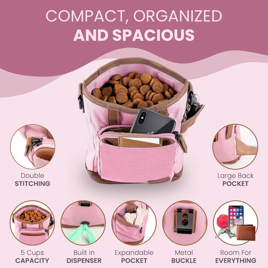 BEAU&FUR Dog Treat Pouch with Clicker for Training - Hands-Free Dog Treat Bag with Magnetic Closure, Built-in Poop Bag Holder Pocket