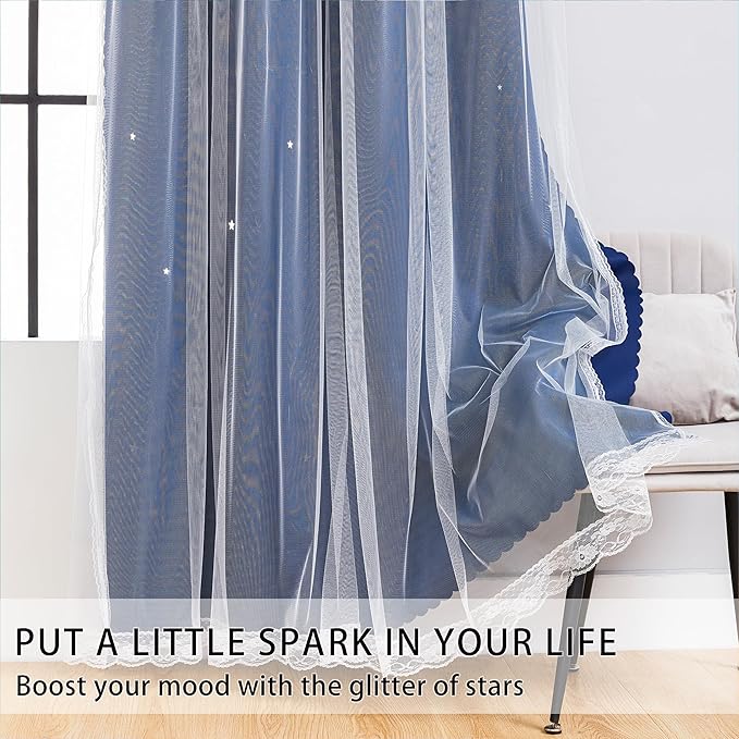 XiDi Black Out Curtains for Bedroom Windows, Curtains for Girls Bedroom Decor, Ideal for Kids Room with Unicorn Theme Blackout for Living Room 72 inchs Long 52 inches Wide 2 Panel Navy Blue