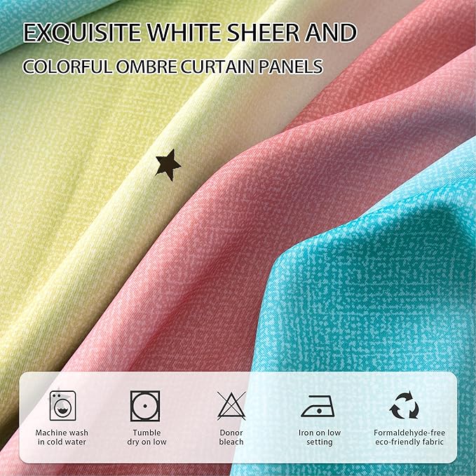 XiDi Blackout Curtains for Girls Bedroom, Girls Room Decro for Kids Room, Colorful Rainbow Style, Unicorn Wall Decor Ombre Curtains, Princess Room 72 Inches Long Pink/Blue