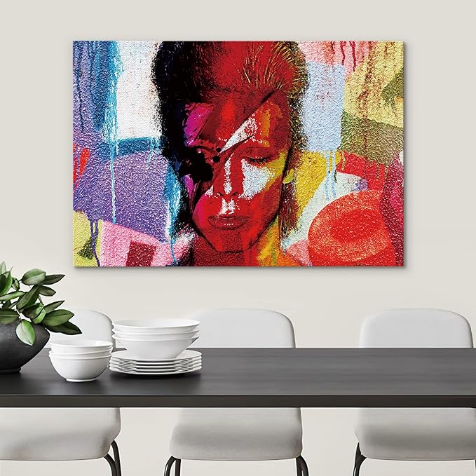 SIGNWIN Framed Canvas Wall Art David Bowie Ziggy Stardust Colorful Collage Graffiti & Street Art Famous People Pop Art Modern Urban Multicolor for Living Room, Bedroom, Office - 32x48 inches