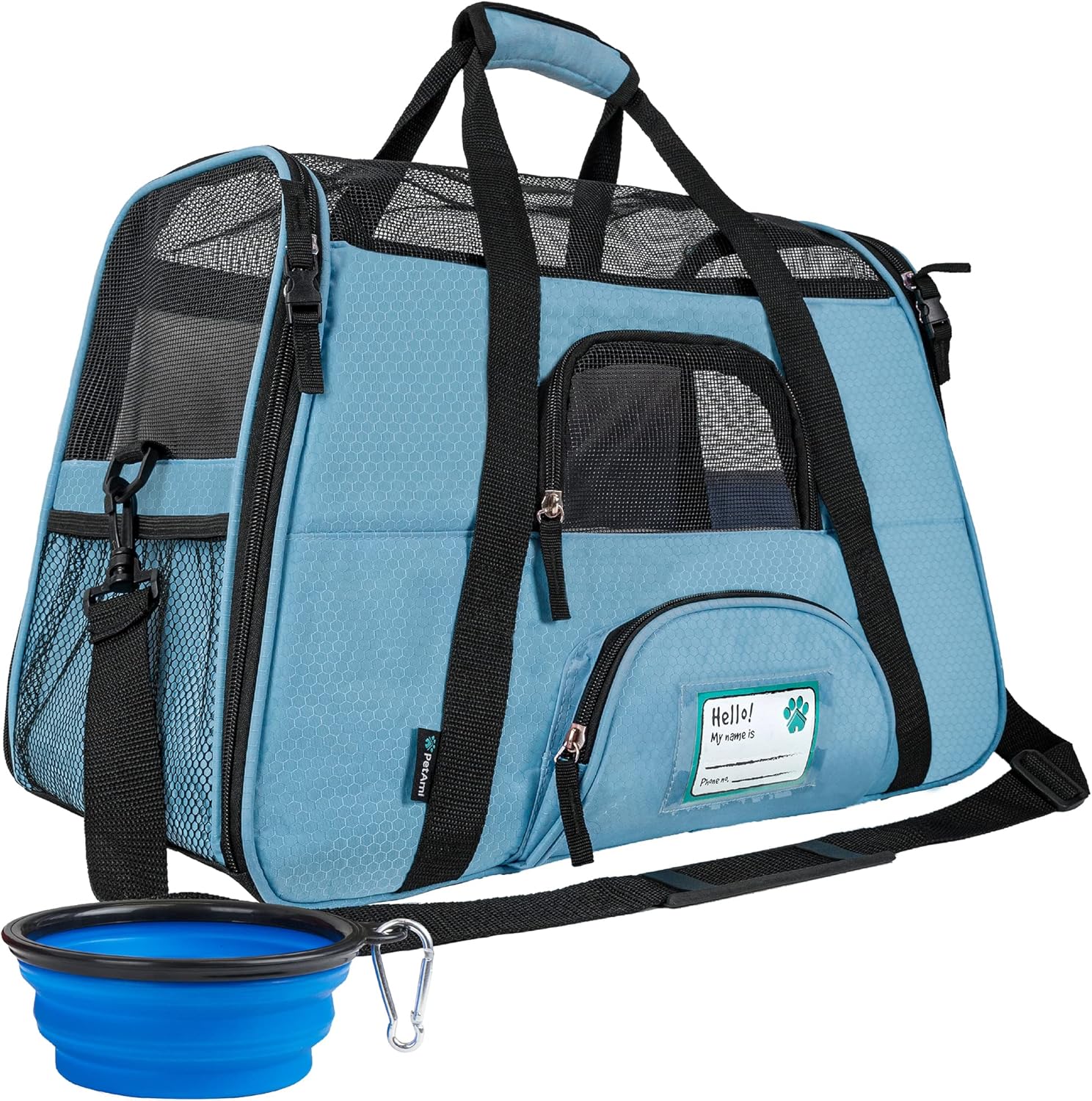 PetAmi Airline Approved Pet Carrier for Cat, Soft Sided Dog Carrier for Small Dogs, Cat Travel Supplies Accessories for Indoor Cats, Ventilated Pet Carrying Bag Medium Large Kitten Puppy, Small Blue
