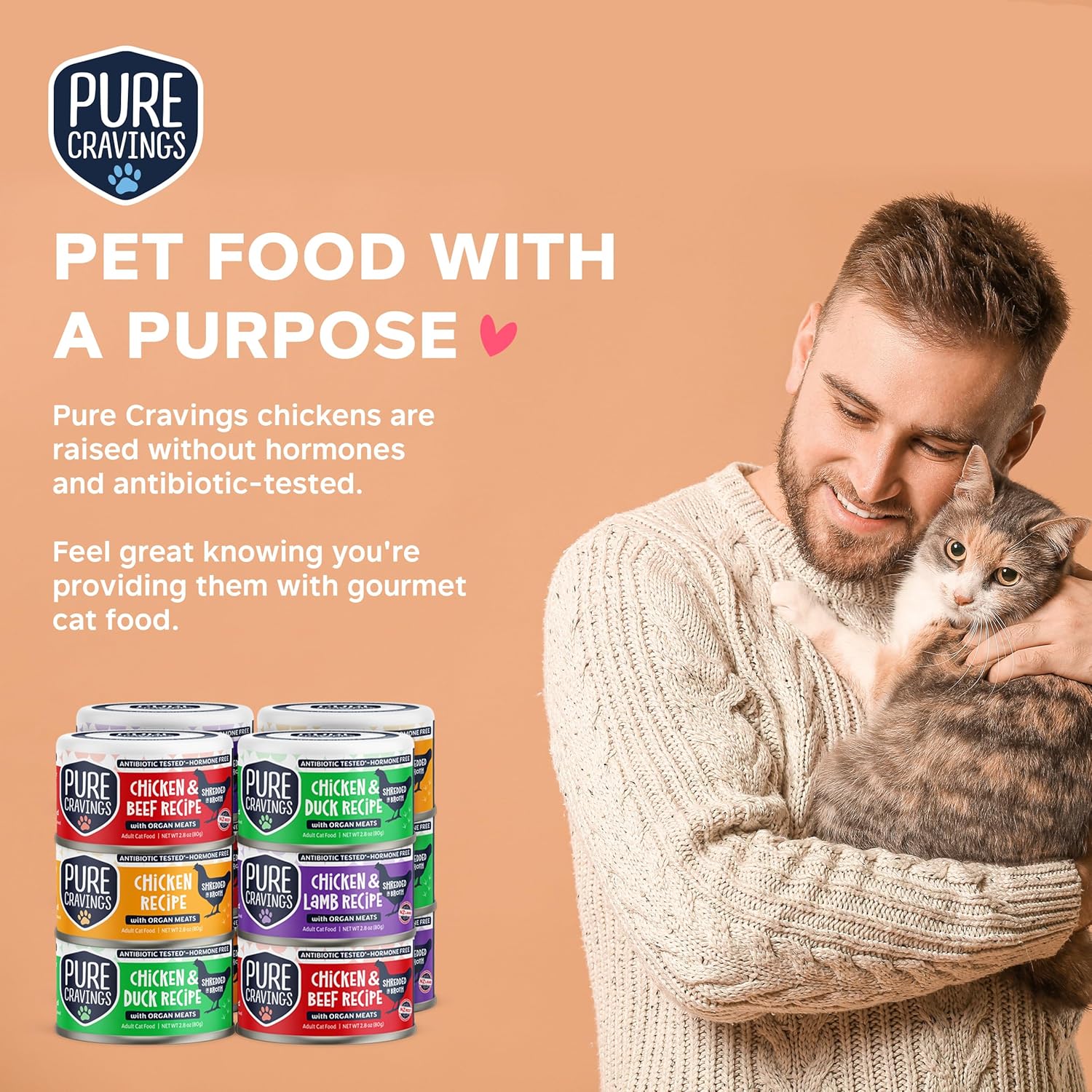 Chicken Recipe in Broth, Shredded Wet Cat Food, Variety Flavor Pack: Chicken, Lamb, Duck, Beef; Grain-Free Protein, Non-GMO