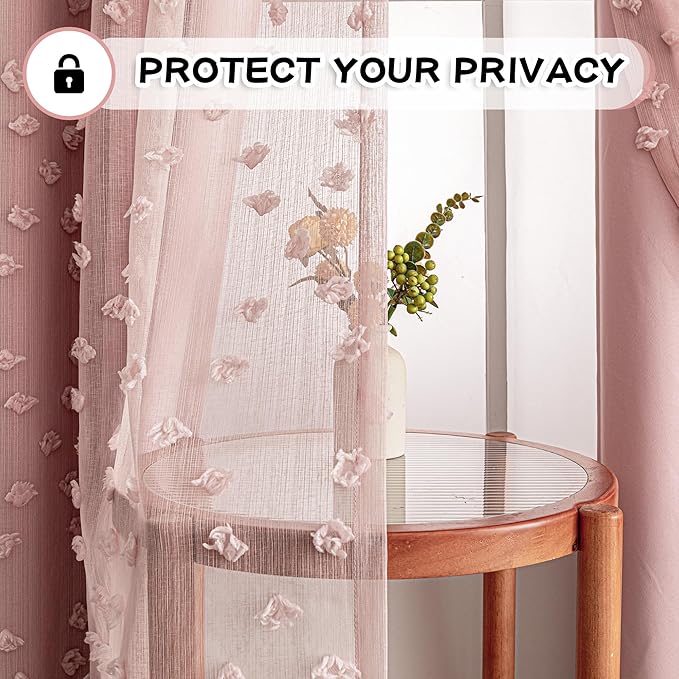 MYSKY HOME Pink Curtains for Bedroom 95 Inches Long Living Room Curtain with Pink Pom Pom Sheer for Dining Room Grommet Double Layer Nursery Curtain Drapes Room Darkening Window Panels 52 Wide