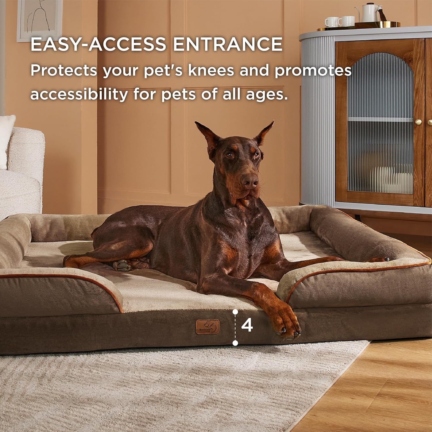 Bedsure XXL Orthopedic Dog Bed for Extra Large Dogs - Washable Giant Dog Cat Bed Waterproof, Comfort Dogs Couch Sofa with Washable Removable Cover, Pet Bed with Nonskid Bottom, Brown, 52"