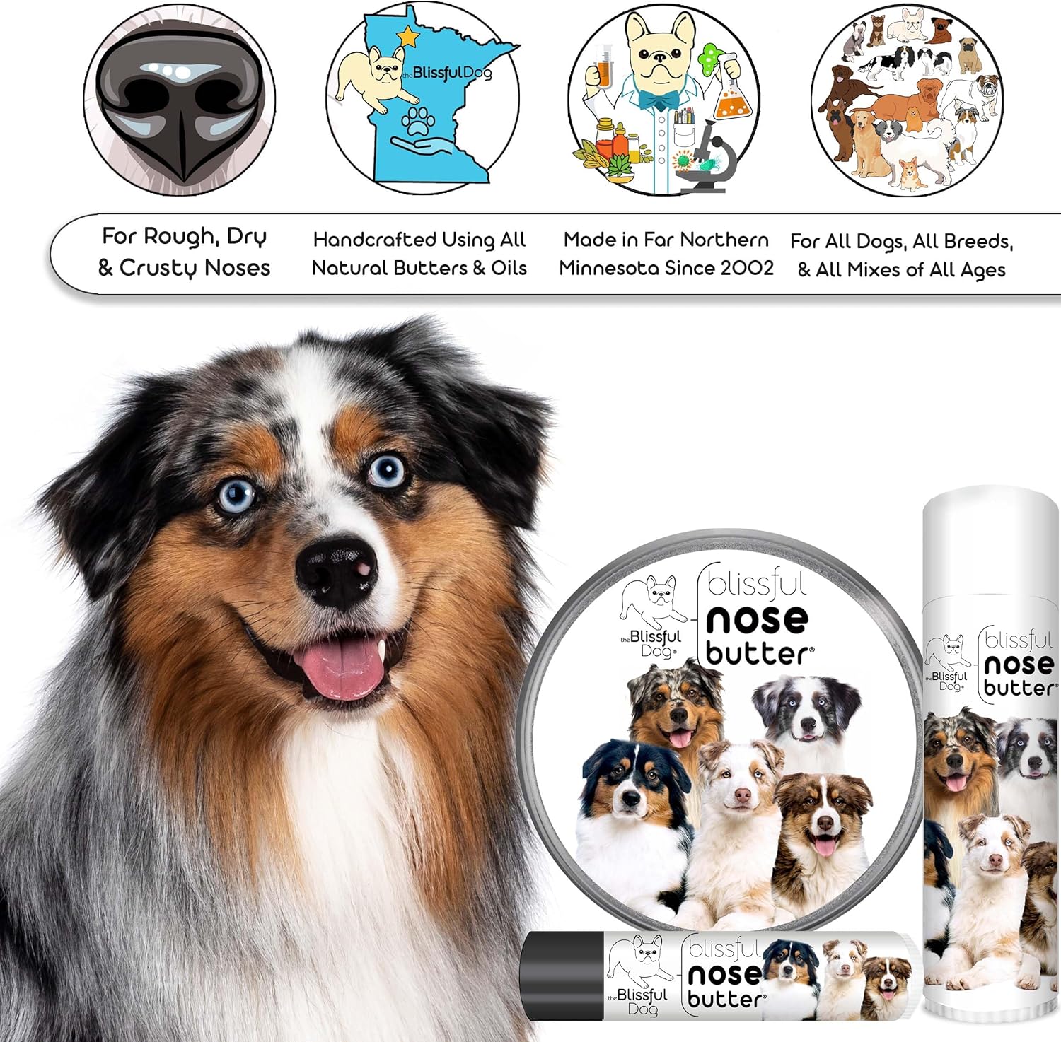 The Blissful Dog Australian Shepherd Unscented Nose Butter, 16oz