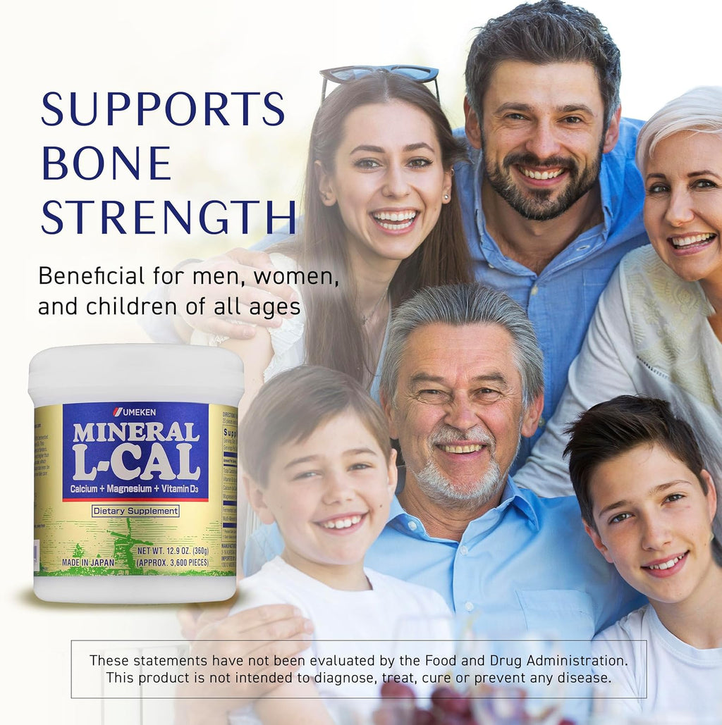 Umeken Mineral L-Cal Calcium with Vitamin D3, 6 Month Supply, Water Soluble Ball Format with Magnesium & Minerals, Fast Absorbing Calcium Magnesium D3 Supplement, 3,600 Balls, 360g, Pack of 1