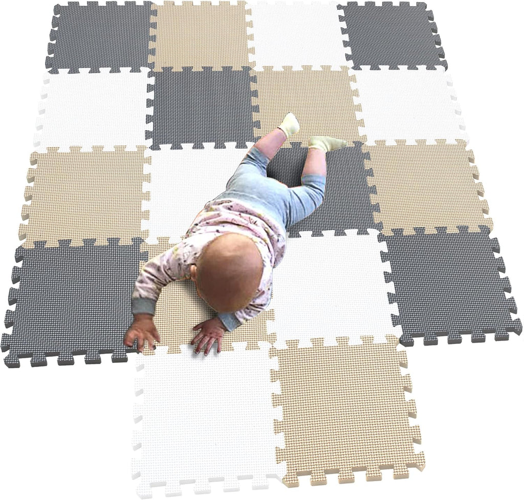 MQIAOHAM® 18 Pieces Puzzle Play Mats, Soft Baby Play Mat, Kids Interlocking Foam Floor Tiles, Toddlers Carpet Playmats G301018-101110112