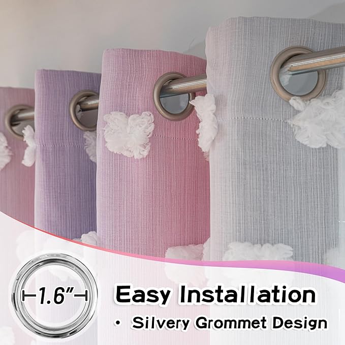 MYSKY HOME Pink Curtains 95 Inch Purple Curtains for Toddler Bedroom White Sheer Pom Pom Double Layer Blackout Curtains for Kids Grommet Room Darkening Curtains for Sliding Door 2 Panels 52 x 95 in