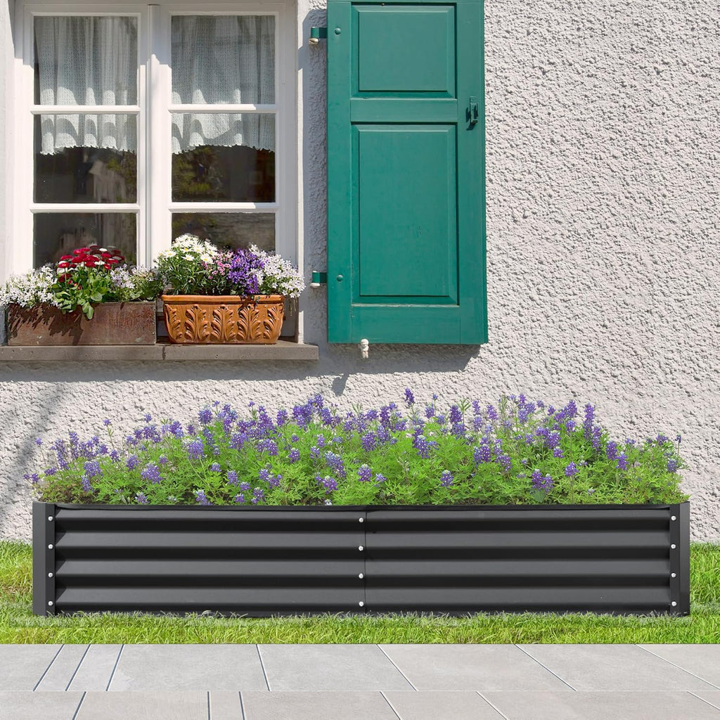 Domi Galvanized Raised Garden Bed, 6x3x1Ft Thickening Metal Planter Box for Vegetables Bottomless for Backyard Outdoor, 1" Deep w/ 128 Gallon Capacity - Dark Gray