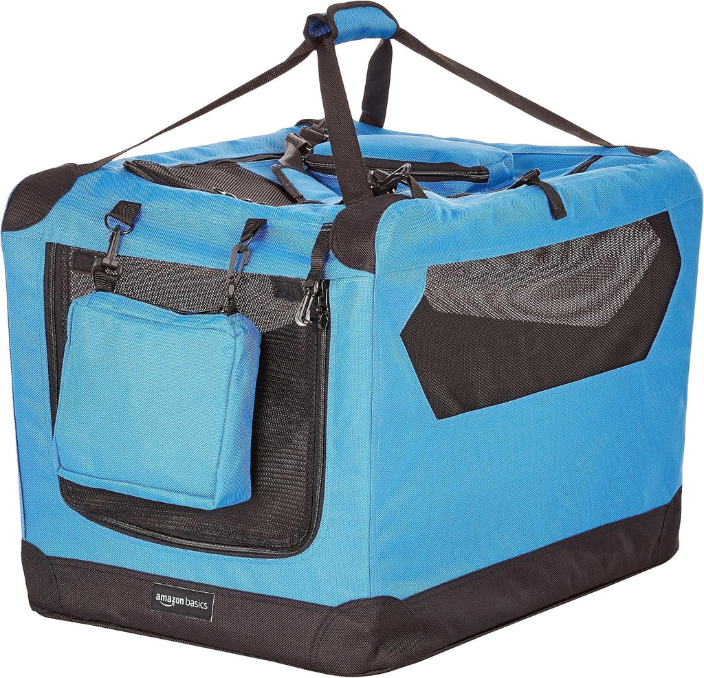 Amazon Basics Folding Portable Soft Pet Dog Crate Carrier Kennel, 26 x 18 x 18 inches, Blue