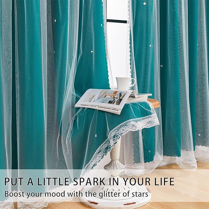 XiDi Blackout Curtains for Bedroom Windows - 72 in Long x 52 in Wide - 2 Panel Teal Unicorn Pattern for Girls & Kids Room