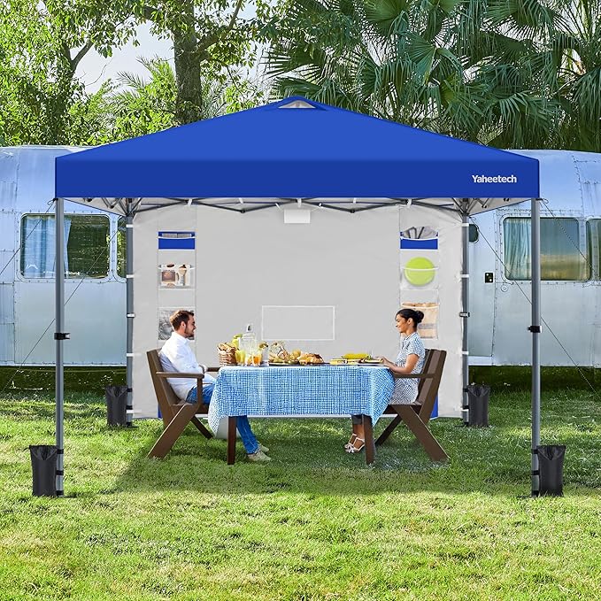 Yaheetech 10x10 Pop-up Canopy Tent w/Removable Pockets Sidewall for Extra Storage, Outdoor Sun Shelter Waterproof & Durable w/Wheeled Bag, Sandbags & Guylines for Beach Camping Party (Blue)