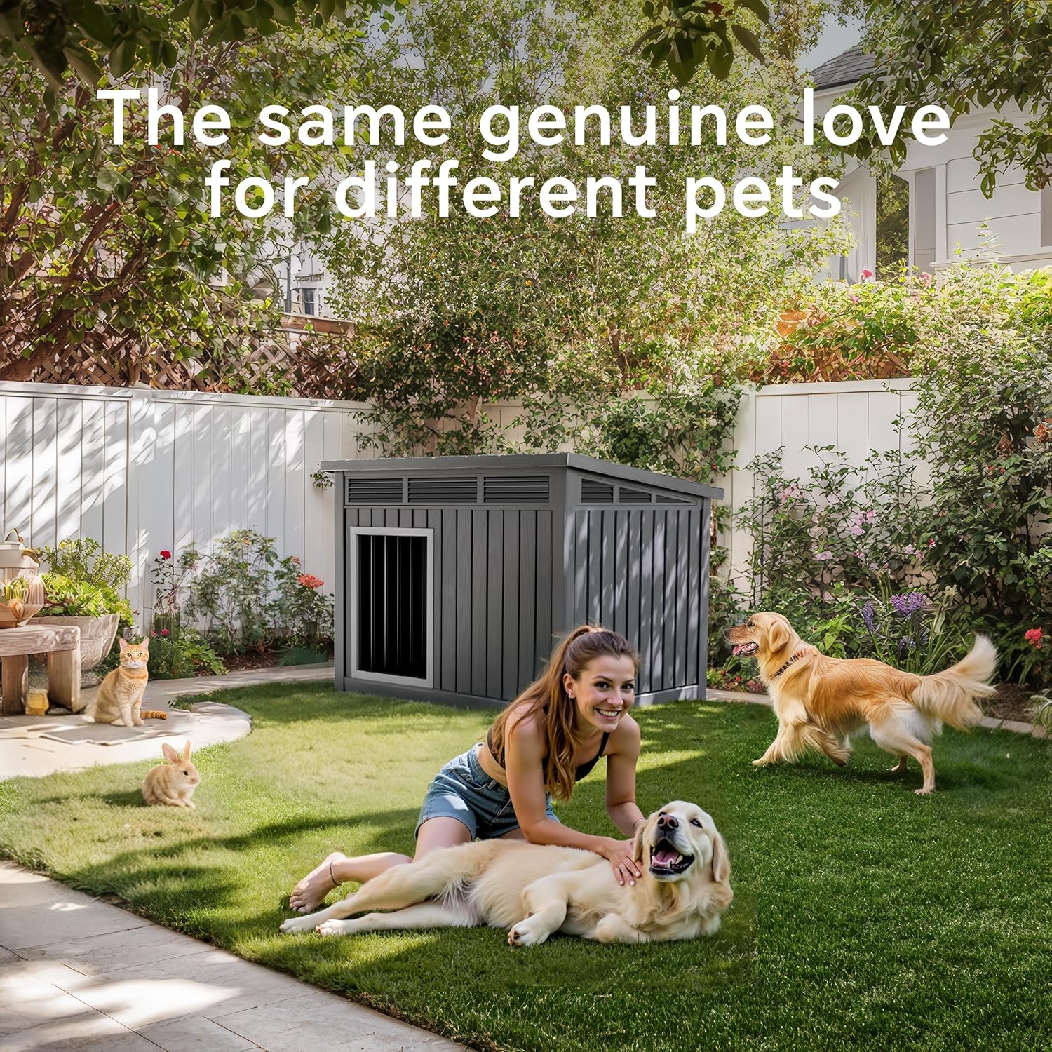 DRATO Dog House for Both Indoor and Outdoor with Weatherproof Roof Removable Floors for Medium to Large Dogs Interior Space (Black, Large (42.87 * 32.95 * 31.61''))