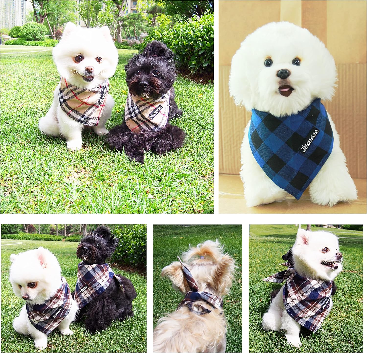 Adjustable Plaid Dog Bandanas,1PC Soft Washable Cotton Triangle Bib Kerchief Scarfs for Small Medium Large Dogs and Cats (Orange, Small)