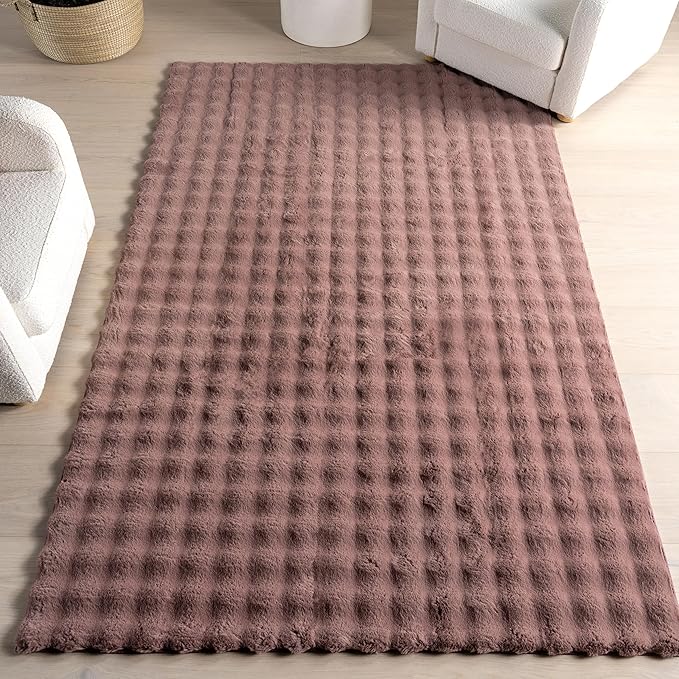 nuLOOM Jeni Burgundy, 7'6" x 9'6", Solid Faux Rabbit, Fluffy and Cozy, High Traffic, Stain Resistant, Easy Clean, Durable Washable Area Rug for Bedroom, Living Room, Dining, Den, Foyer, Entryway
