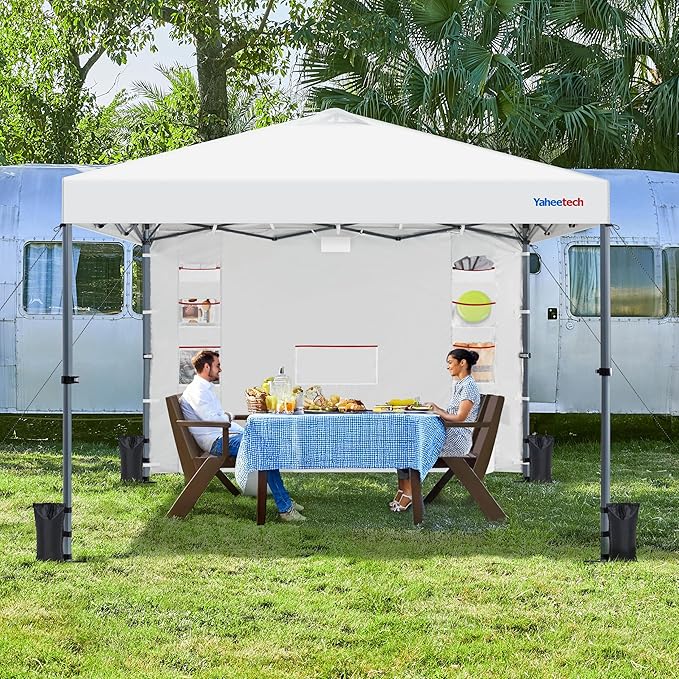Yaheetech 10x10 Pop-up Canopy Tent w/Removable Pockets Sidewall for Extra Storage, Outdoor Sun Shelter Waterproof & Durable w/Wheeled Bag, Sandbags & Guylines for Beach Camping Party (White)