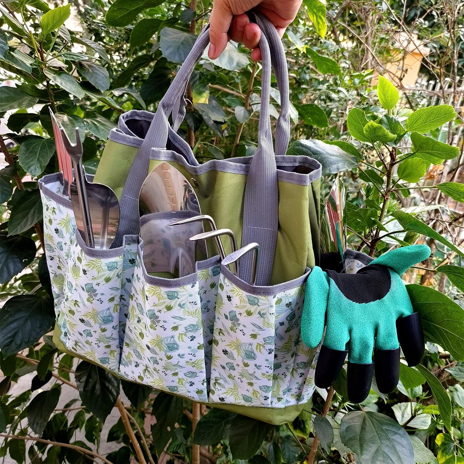 41-Piece Premium Gardening Tool Set, Stainless Steel Heavy Duty Gardening Tool Kit, with Non-Slip Rubber Grip, Storage Tote Bag, Outdoor Hand Tools, Ideal Gardening Gifts for All (Green)