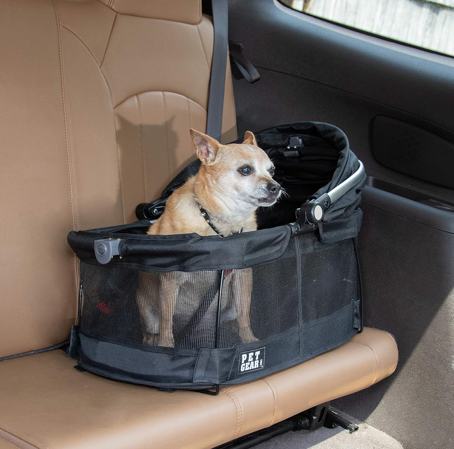 Pet Gear No-Zip View 360 Pet Safety Carrier & Car Seat for Small Dogs & Cats Push Button Entry,Available in 7 Colors,View 360 20-inch,Black