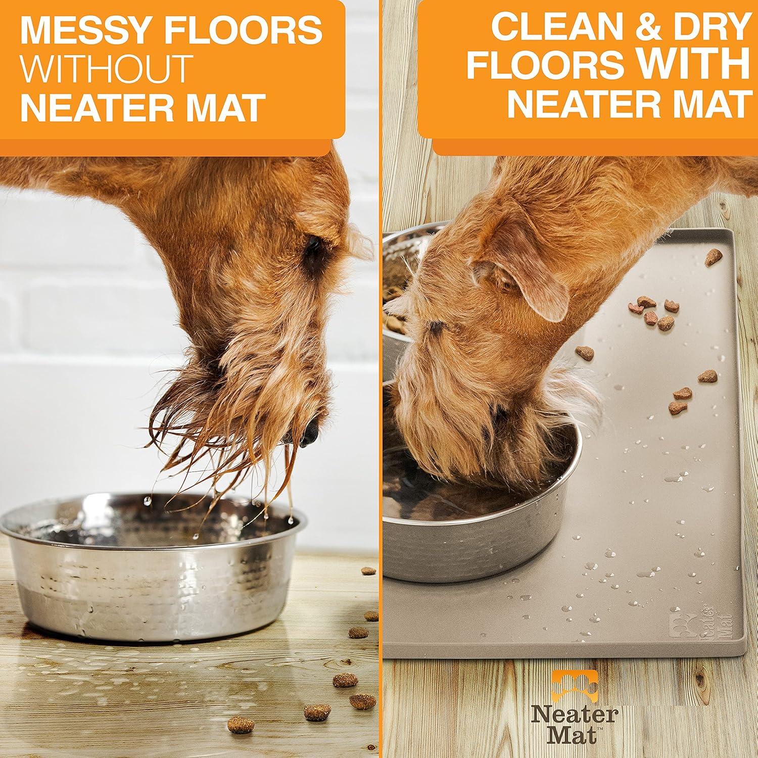 Neater Pet Brands Neater Mat Pet Mats for Food and Water, Cat & Dog Bowl Mat Waterproof Silicone, Feeding Tray, Dog Food Mats for Floors, Placemat w/Raised Edge for Under Bowls, 24" x 16", Cappuccino