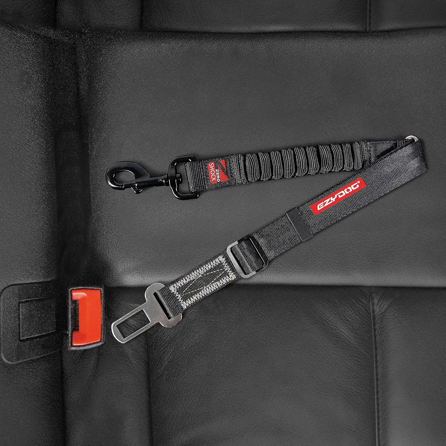 EzyDog Zero Shock Click - Shock Absorbing Dog Seat Belt Car Harness Attachment for Dogs - Adjustable Dog Restraints Seatbelts for Car Travel and Safety - (20in - 26in, Black)